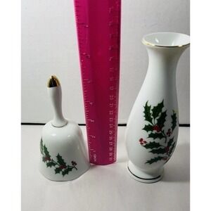 Mogi Japanese Porcelain Christmas Holly Bell And Bud Vase